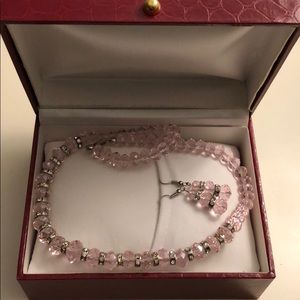 Pink stone short necklace and matching earrings